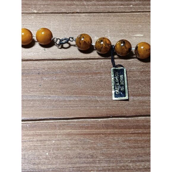 Vintage Necklace Marbelized Browns String Beaded Made in Hong Kong New Old Stock - Picture 15 of 16